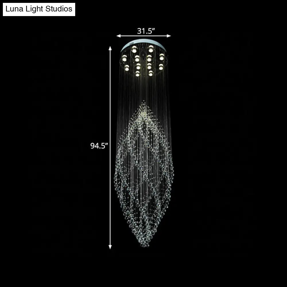 Modern Crystal Ceiling Light With 12 Led Bulbs And Multi-Pendant Design