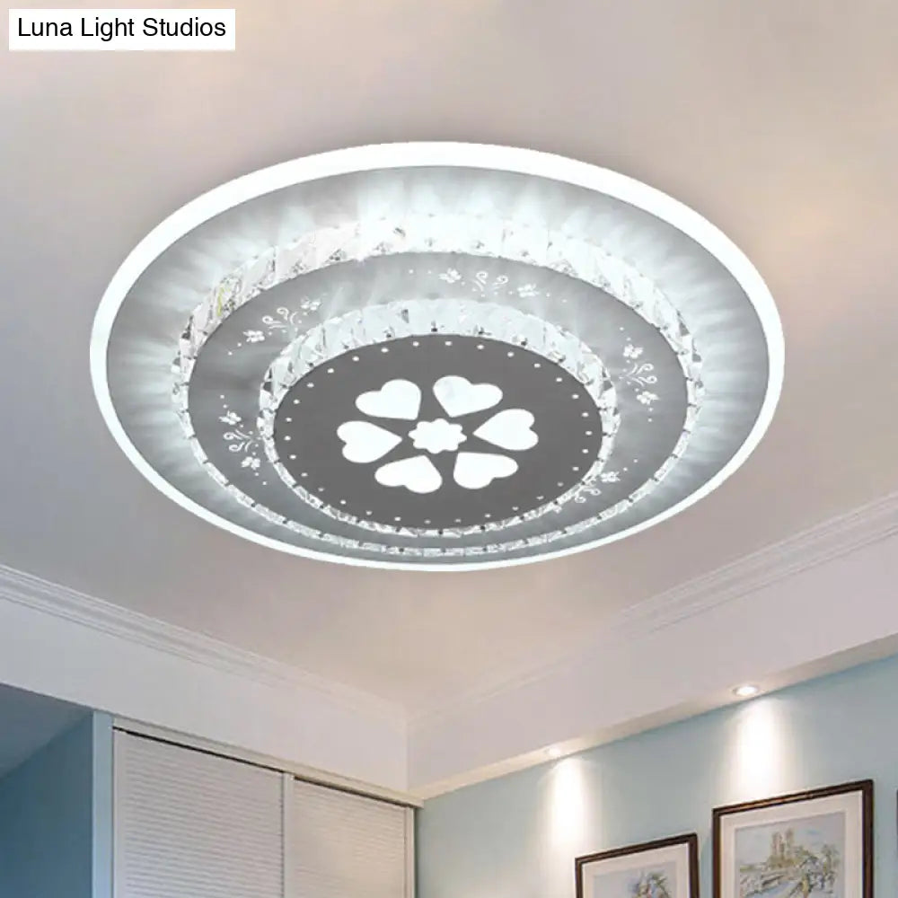 Modern Crystal Ceiling Mount Led Light Fixture For Bedroom - White Loving Heart/Square/Rose Design