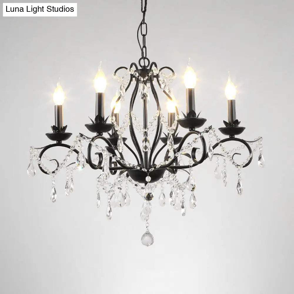 Modern Crystal Chandelier - Black Candle Ceiling Pendant Light Fixture (6/8 Bulbs)