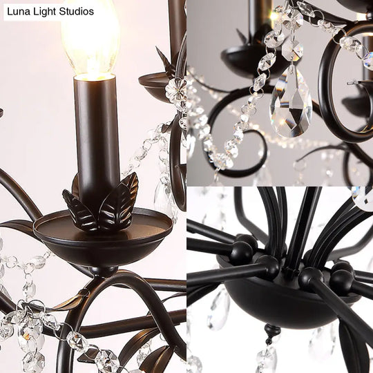 Modern Crystal Chandelier - Black Candle Ceiling Pendant Light Fixture (6/8 Bulbs)