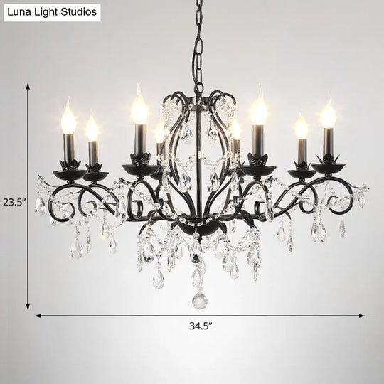 Modern Crystal Chandelier - Black Candle Ceiling Pendant Light Fixture (6/8 Bulbs)