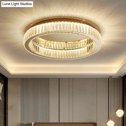 Modern Crystal Chandelier Flush Mount Ceiling Light For Living Room