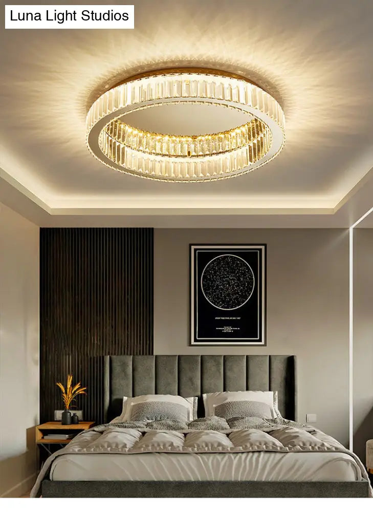 Modern Crystal Chandelier Flush Mount Ceiling Light For Living Room