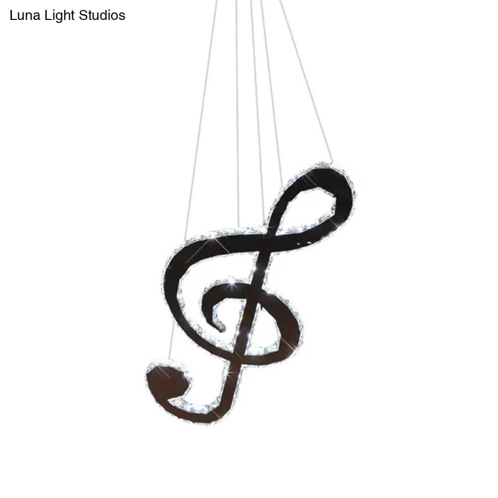 Modern Crystal Chandelier Pendant Light With Led Music Note Design In Chrome Warm/White Lighting