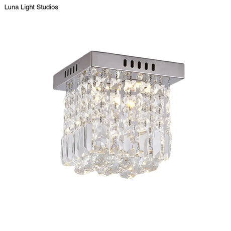 Modern Crystal Chrome Flush Mount Led Ceiling Light - 8’/16’ Cubic/Cuboid For Bedroom
