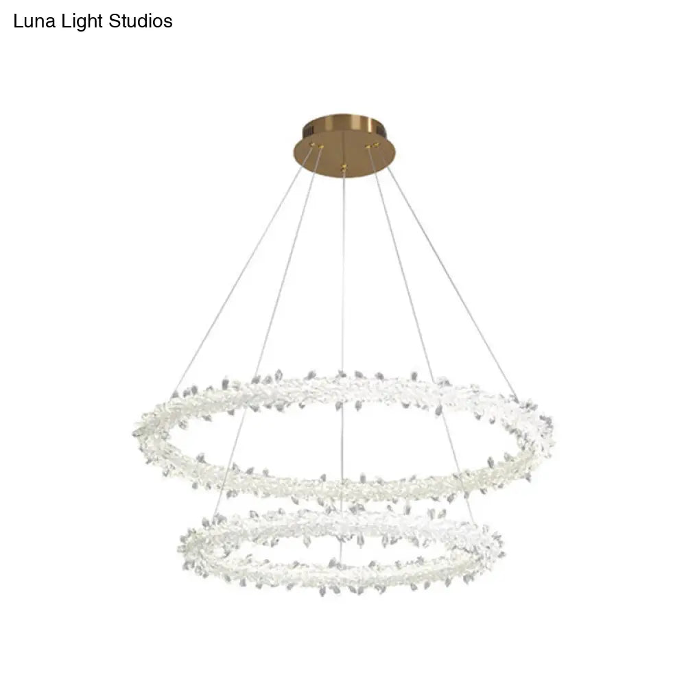 Modern Crystal Pendant Chandelier Light For Restaurants - Sleek Circular Design Clear / 24+31.5 With