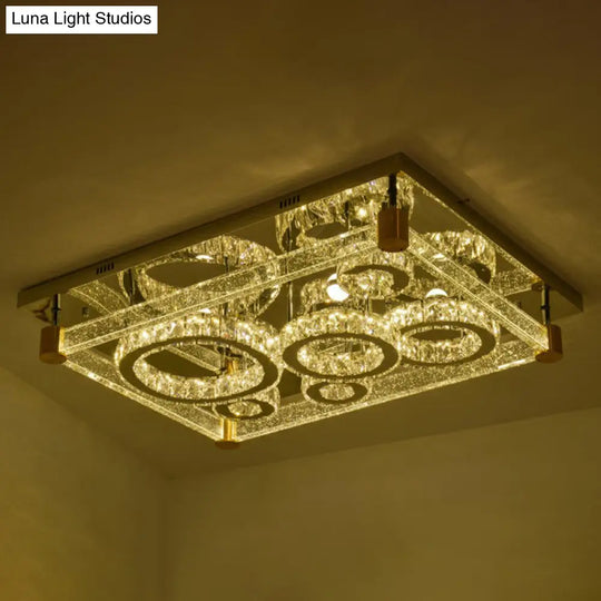 Modern Crystal Circle Led Flushmount Light For Ceiling - Clear Rectangular Design / 27.5’