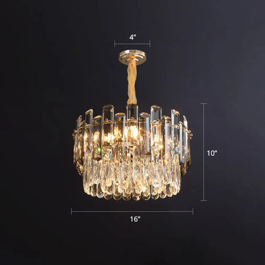 Modern Crystal Clear Chandelier For Dining Room - Round Hanging Light Fixture / 16’’