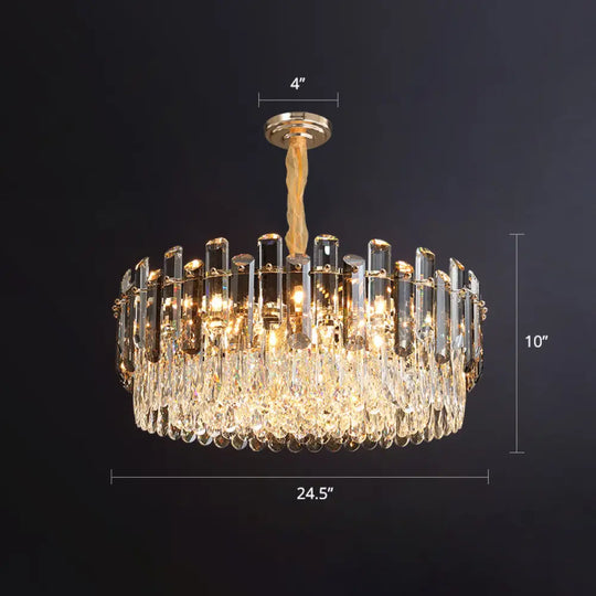 Modern Crystal Clear Chandelier For Dining Room - Round Hanging Light Fixture / 24.5’’