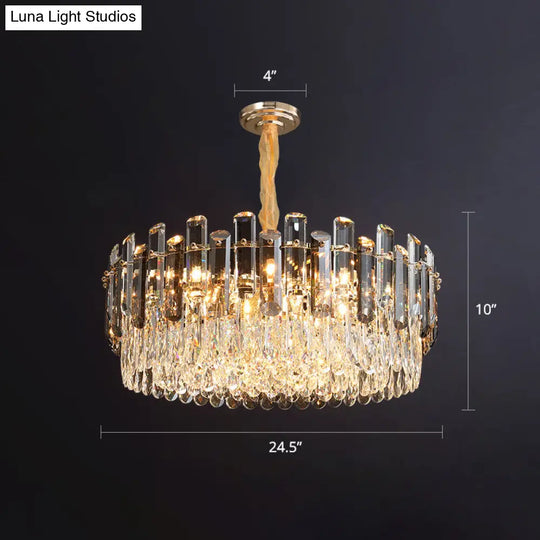 Modern Round Crystal Clear Chandelier - Hanging Light Fixture For Dining Room / 24.5