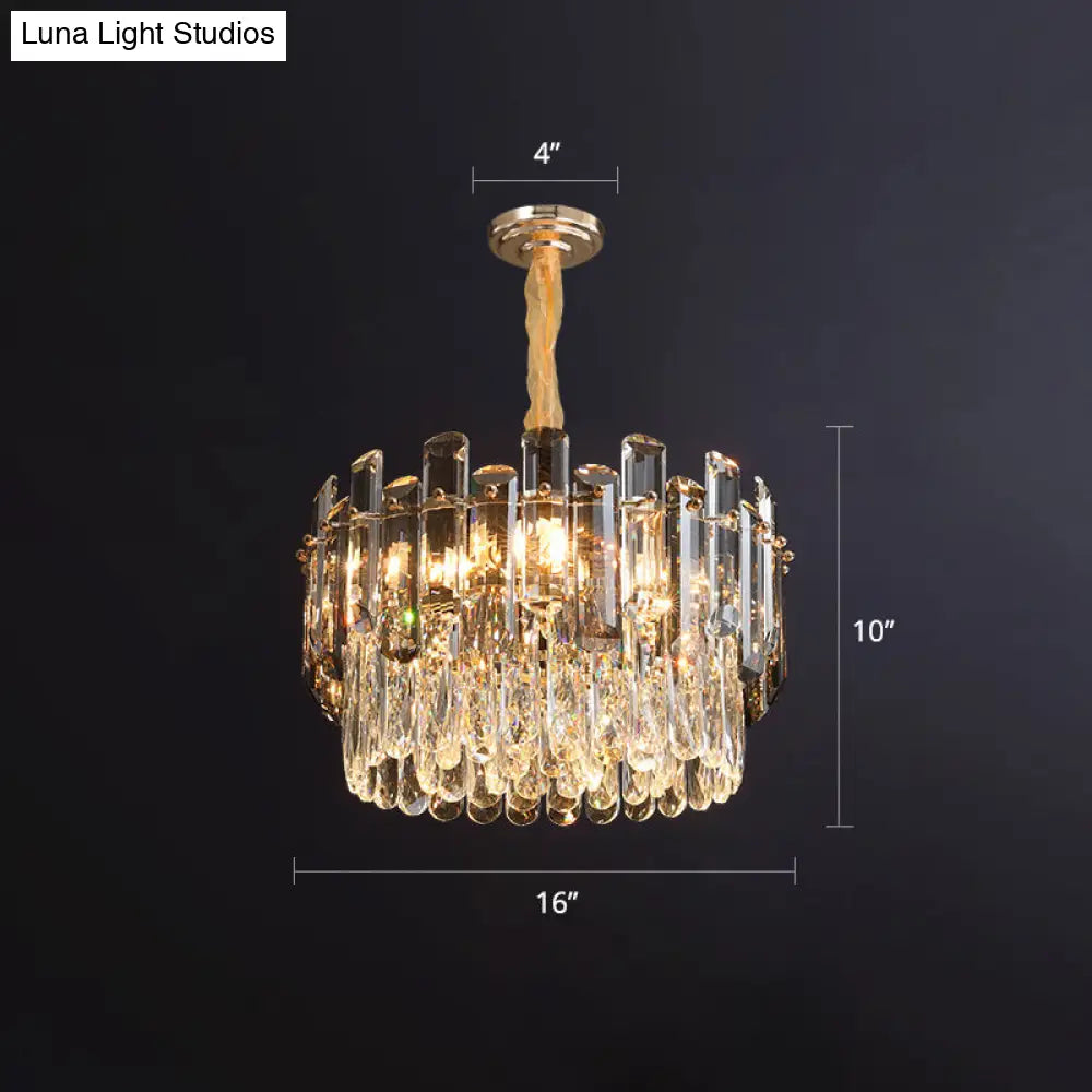 Modern Round Crystal Clear Chandelier - Hanging Light Fixture For Dining Room / 16