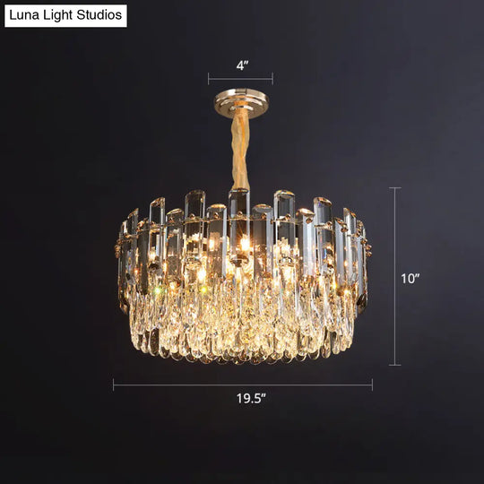 Modern Round Crystal Clear Chandelier - Hanging Light Fixture For Dining Room / 19.5