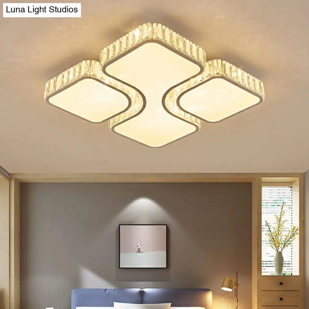 Modern Crystal Clear Rectangular Led Ceiling Mount Flushmount Light For Living Room