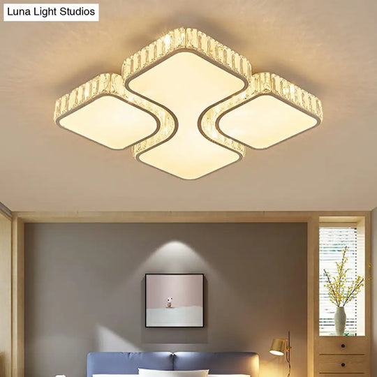 Modern Crystal Clear Rectangular Led Ceiling Mount Flushmount Light For Living Room