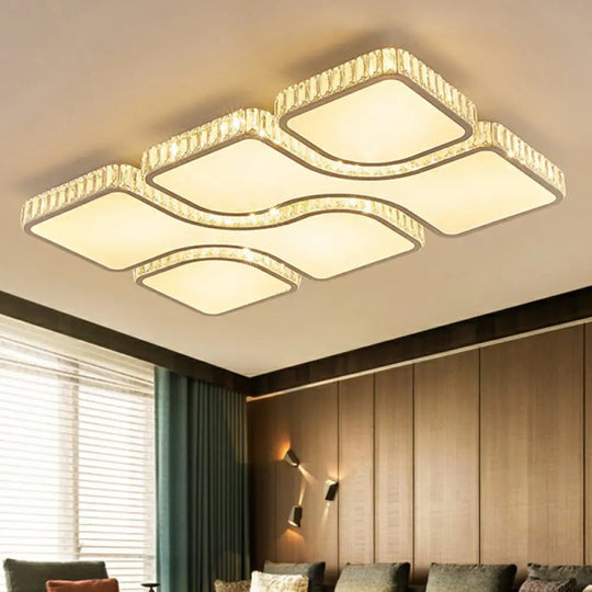 Modern Crystal Clear Rectangular Led Ceiling Mount Flushmount Light For Living Room