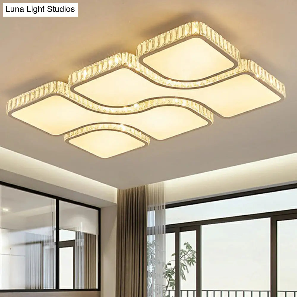 Modern Crystal Clear Rectangular Led Ceiling Mount Flushmount Light For Living Room