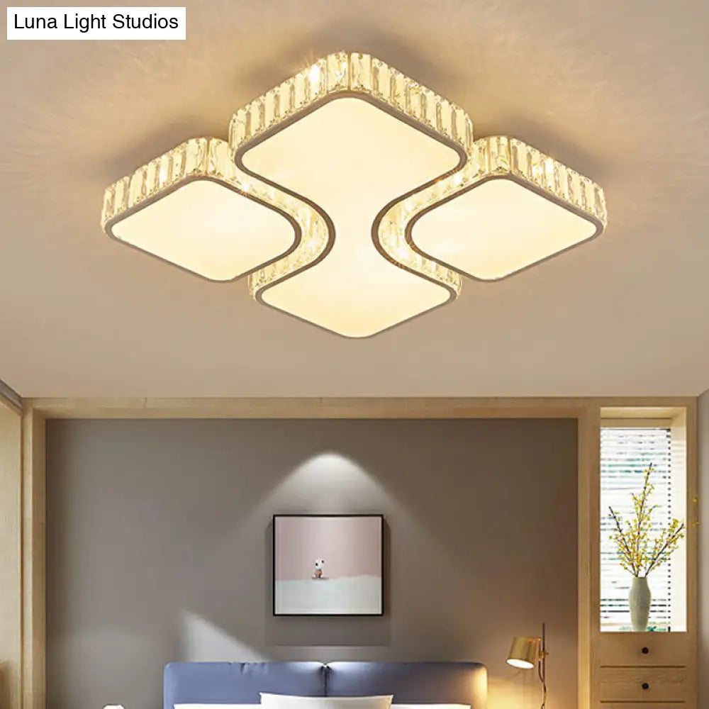 Modern Crystal Clear Rectangular Led Ceiling Mount Flushmount Light For Living Room
