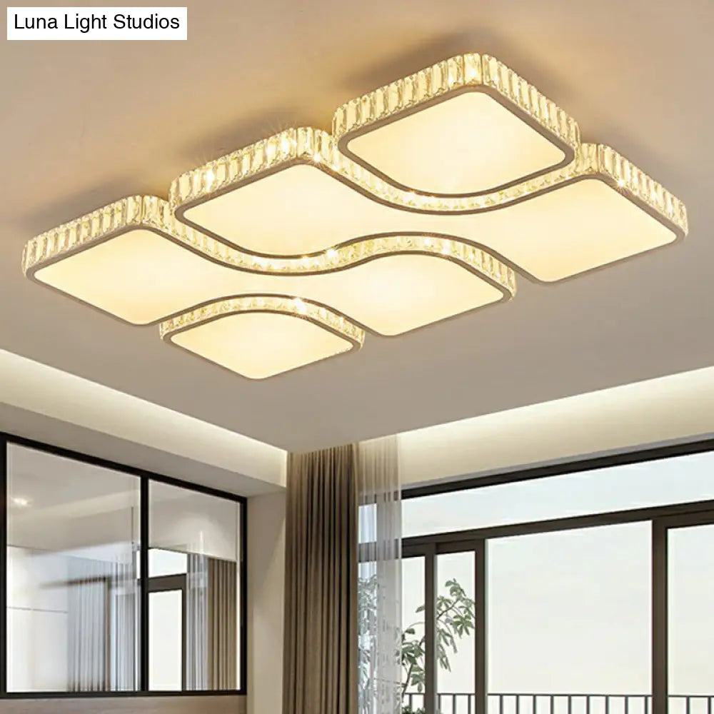 Modern Crystal Clear Rectangular Led Ceiling Mount Flushmount Light For Living Room / White