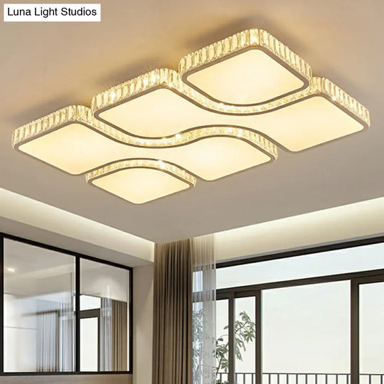 Modern Crystal Clear Rectangular Led Ceiling Mount Flushmount Light For Living Room / White