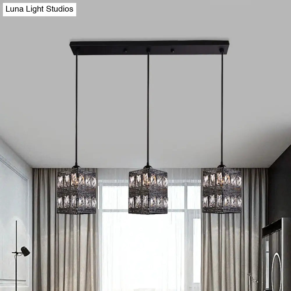 Modernist Cuboid Cluster Pendant Light - Black Finish 3 Lights Crystal Block Suspension Lamp