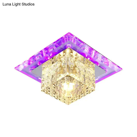 Modern Crystal Cube Ceiling Light: Led Flush Mount Fixture In Chrome