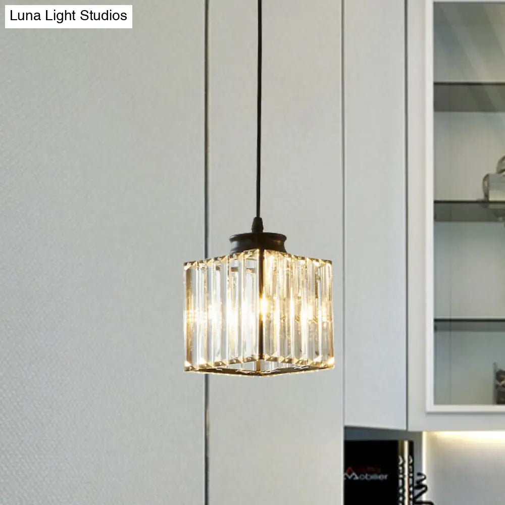 Modern Crystal Cube Pendant Lamp For Dining Room - Black Ceiling Hanging Light Kit