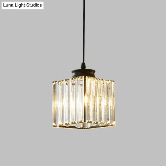 Modern Crystal Cube Pendant Lamp Kit For Dining Room Ceiling - Black