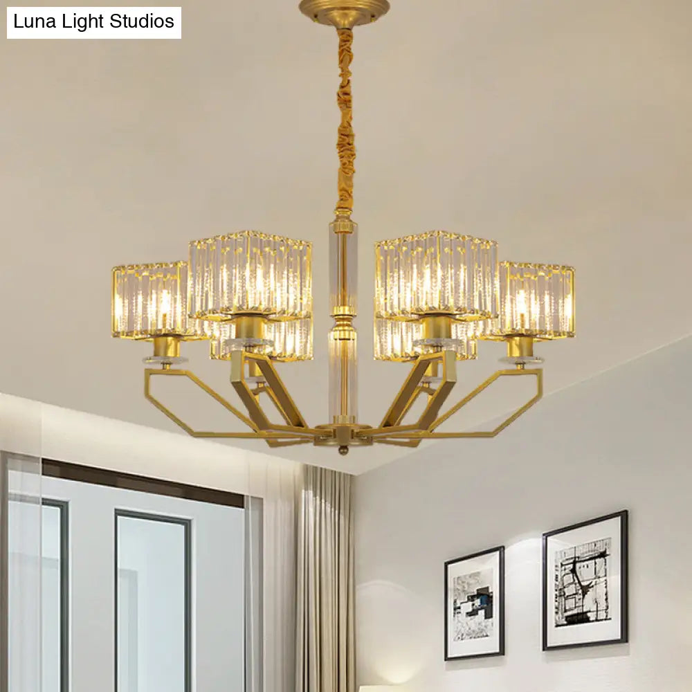 Modern Crystal Cuboid Chandelier 6 Light Ceiling Pendant Lamp in Black/Gold
