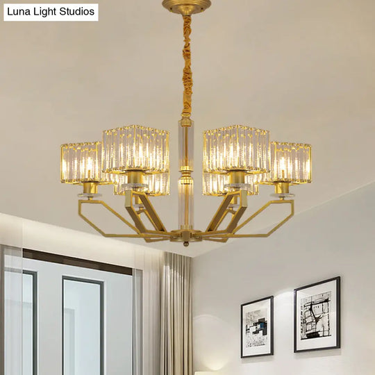 Modern Crystal Cuboid Chandelier 6 Light Ceiling Pendant Lamp in Black/Gold