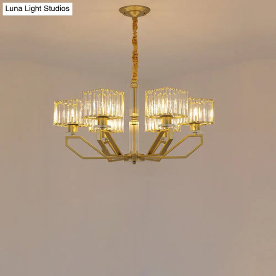 Modern Crystal Cuboid Chandelier 6 Light Ceiling Pendant Lamp in Black/Gold