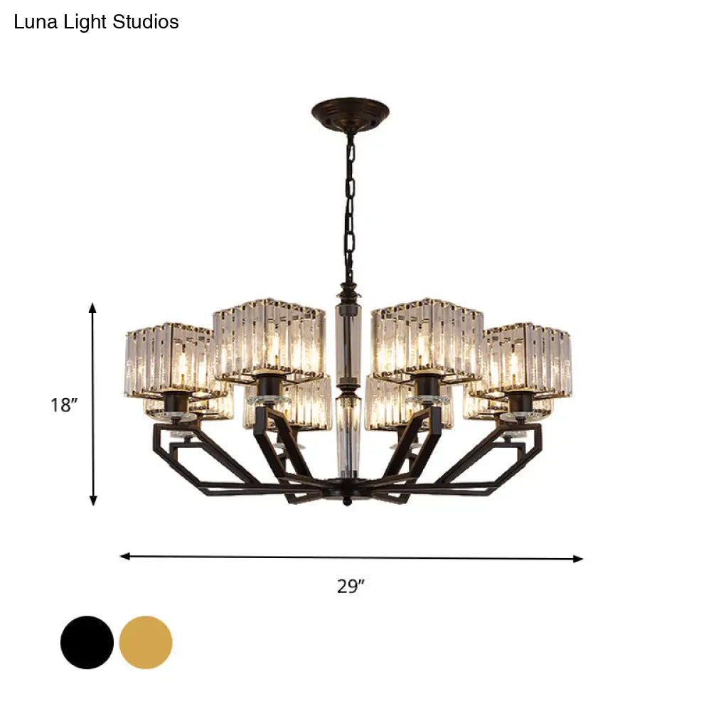 Modern Crystal Cuboid Chandelier 6 Light Ceiling Pendant Lamp in Black/Gold