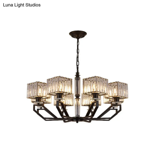 Modern Crystal Cuboid Chandelier 6 Light Ceiling Pendant Lamp in Black/Gold