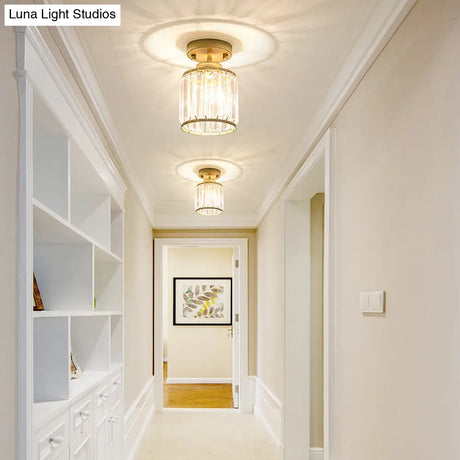 Modern Crystal Cylinder Aisle Ceiling Mount Light Fixture - Close To Lighting