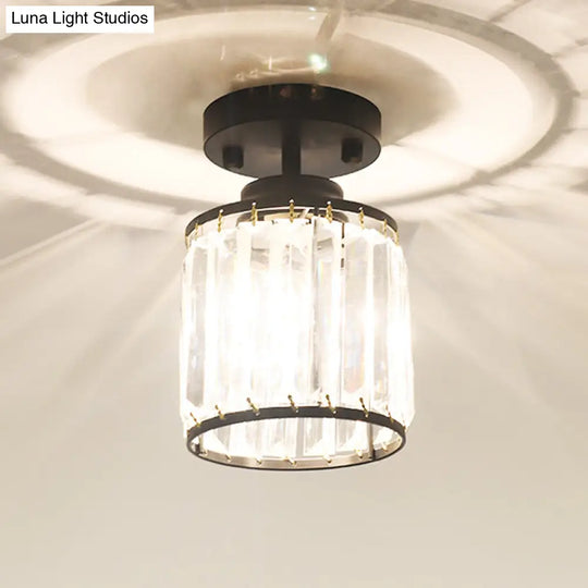 Modern Crystal Cylinder Aisle Ceiling Mount Light Fixture - Close To Lighting Black