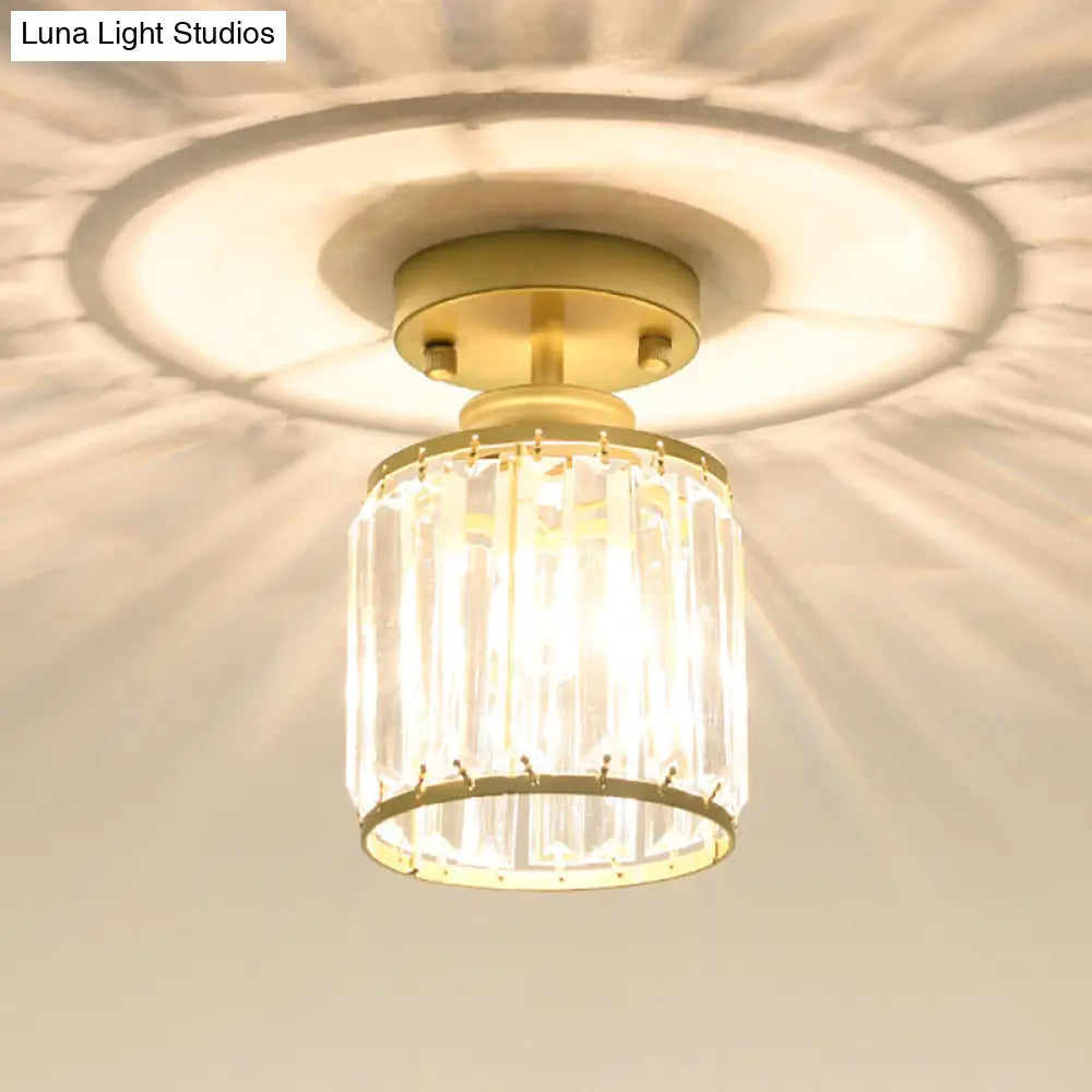 Modern Crystal Cylinder Aisle Ceiling Mount Light Fixture - Close To Lighting Gold