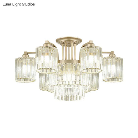 Modern Crystal Cylinder Ceiling Lamp - 3/9 - Light Semi Flush Mount For Bedroom
