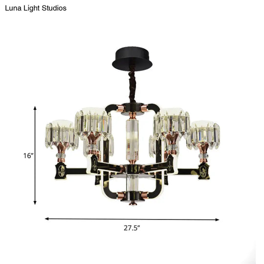 Modern Crystal Cylinder Led Chandelier With Black Finish (6/8 Bulbs) - Hanging Ceiling Lamp