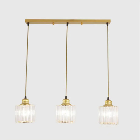 Modern Crystal Cylinder Pendant Light with 3 Bulbs - Gold Finish for Dining Room Gold / Linear