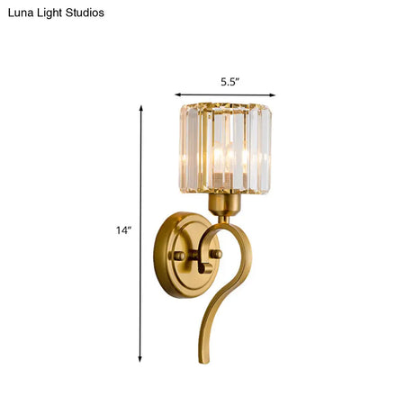 Modern Crystal Cylinder Wall Sconce With Brass Mount