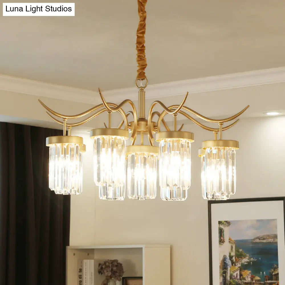 Modern Brass Cylindrical Chandelier Light With 7/9-Head Design