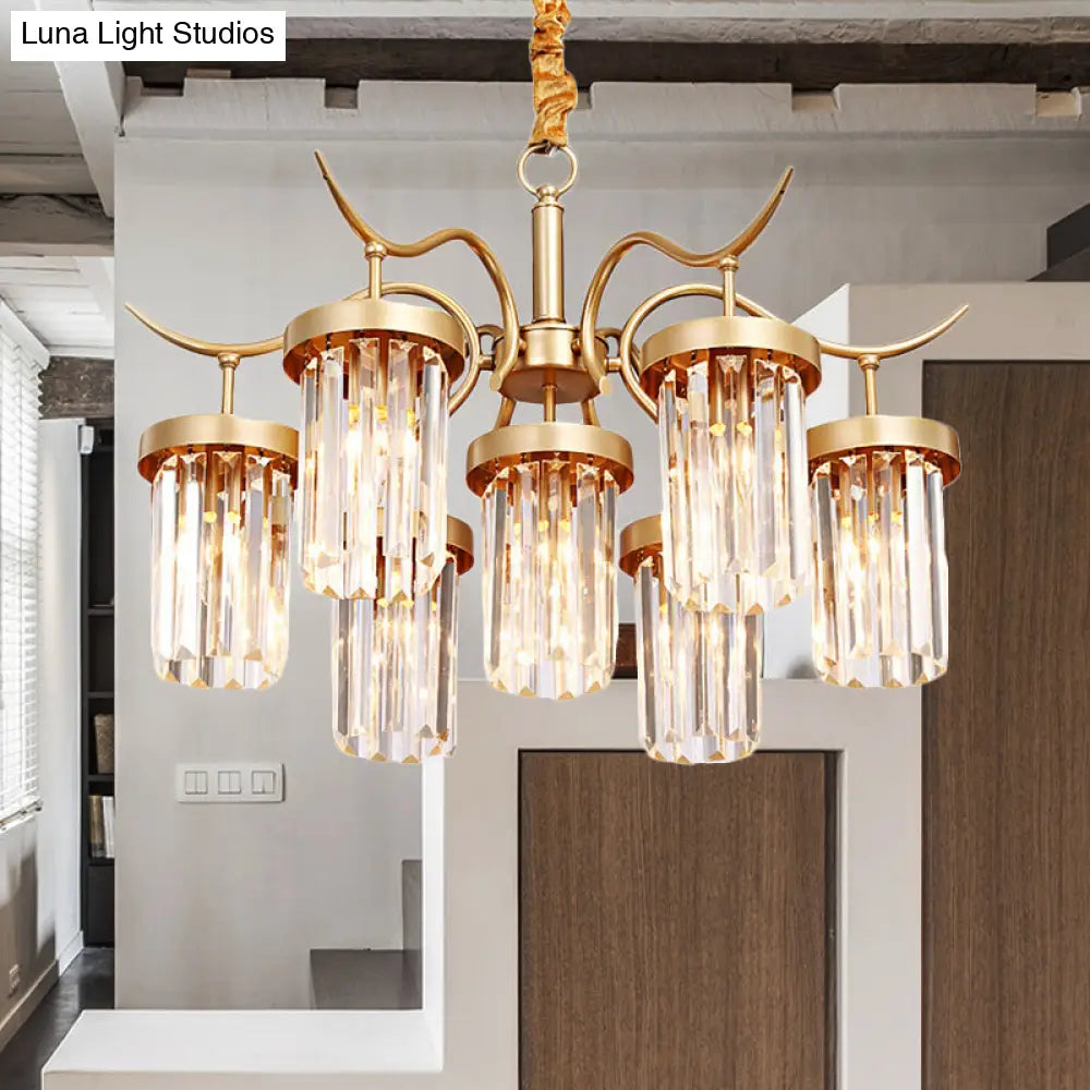 Modern Brass Cylindrical Chandelier Light With 7/9-Head Design