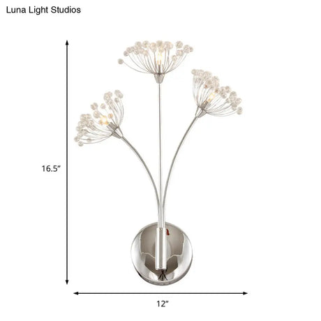 Modern Crystal Dandelion Wall Sconce Light - 3 Lights Silver Perfect For Office Room