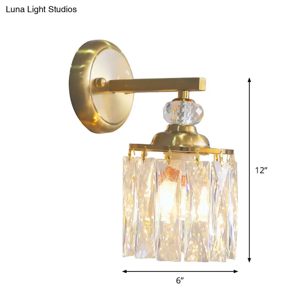 Modern Crystal Dining Room Wall Sconce - Clear Beveled Cut Cylinder Design Gold Finish