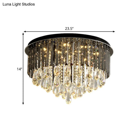 Modern Crystal Drip Flush Mount Light With Conical Design - Black 6/10 Heads Ceiling Lighting