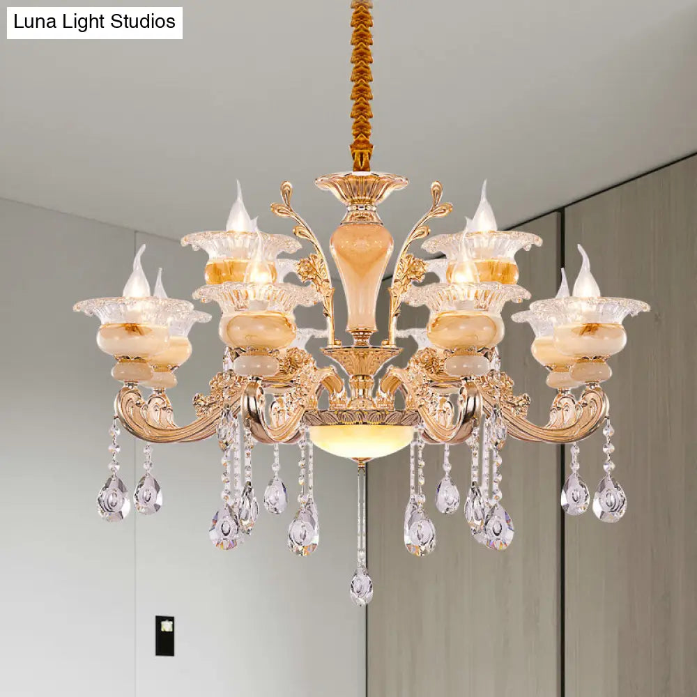 Modern Crystal Drop Gold Candelabra Pendant Chandelier - 6/8/10 Lights Living Room Hanging Light