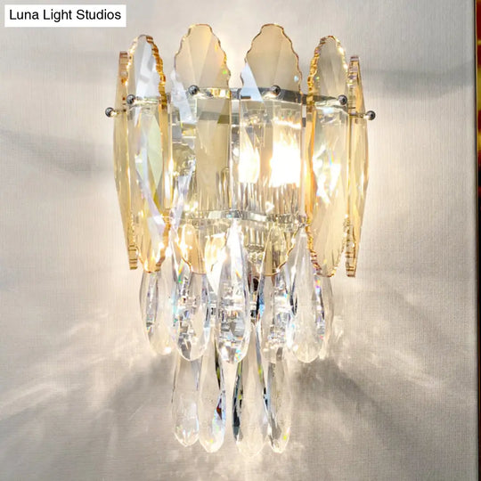 Modern Crystal Droplet Foyer Sconce Light - Layered Wall Lighting Fixture 2 Heads