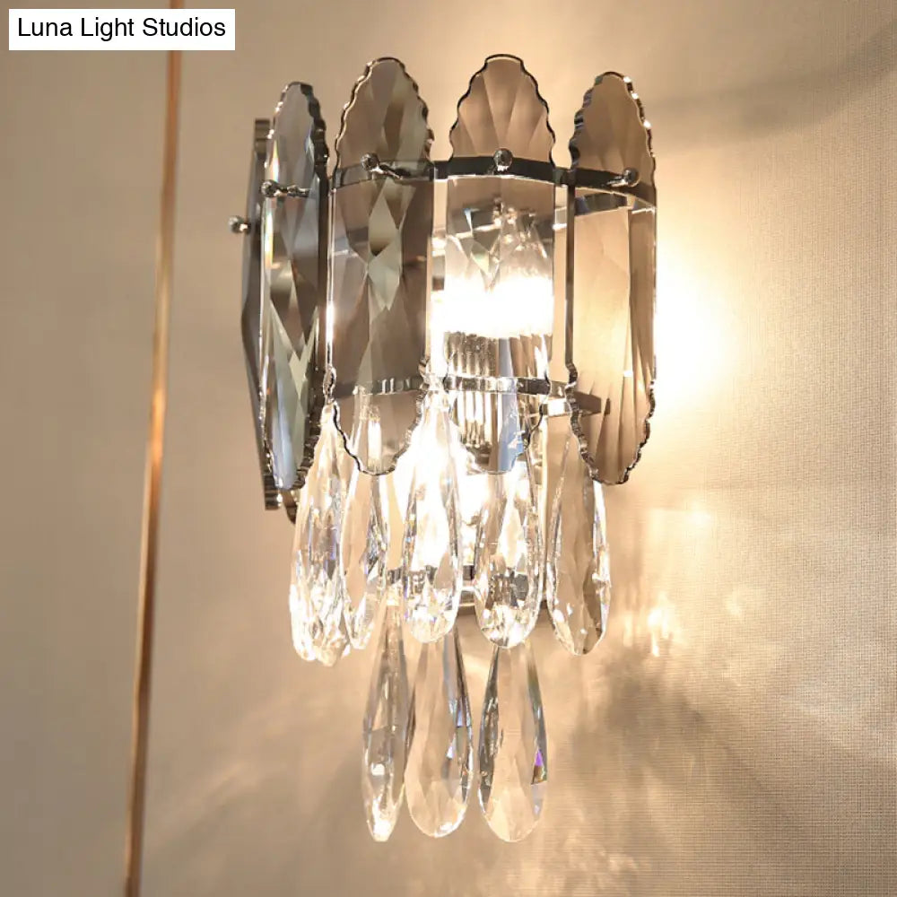 Modern Crystal Droplet Foyer Sconce Light - Layered Wall Lighting Fixture 2 Heads