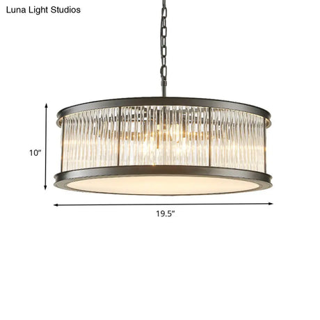 Modern Crystal Drum Chandelier - 6-Light Black/Brass Hanging Light Fixture For Living Room