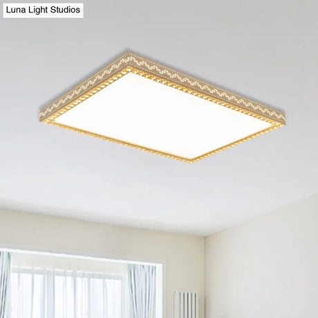 Modern Crystal Edged Led Flush Lamp In White For Living Room