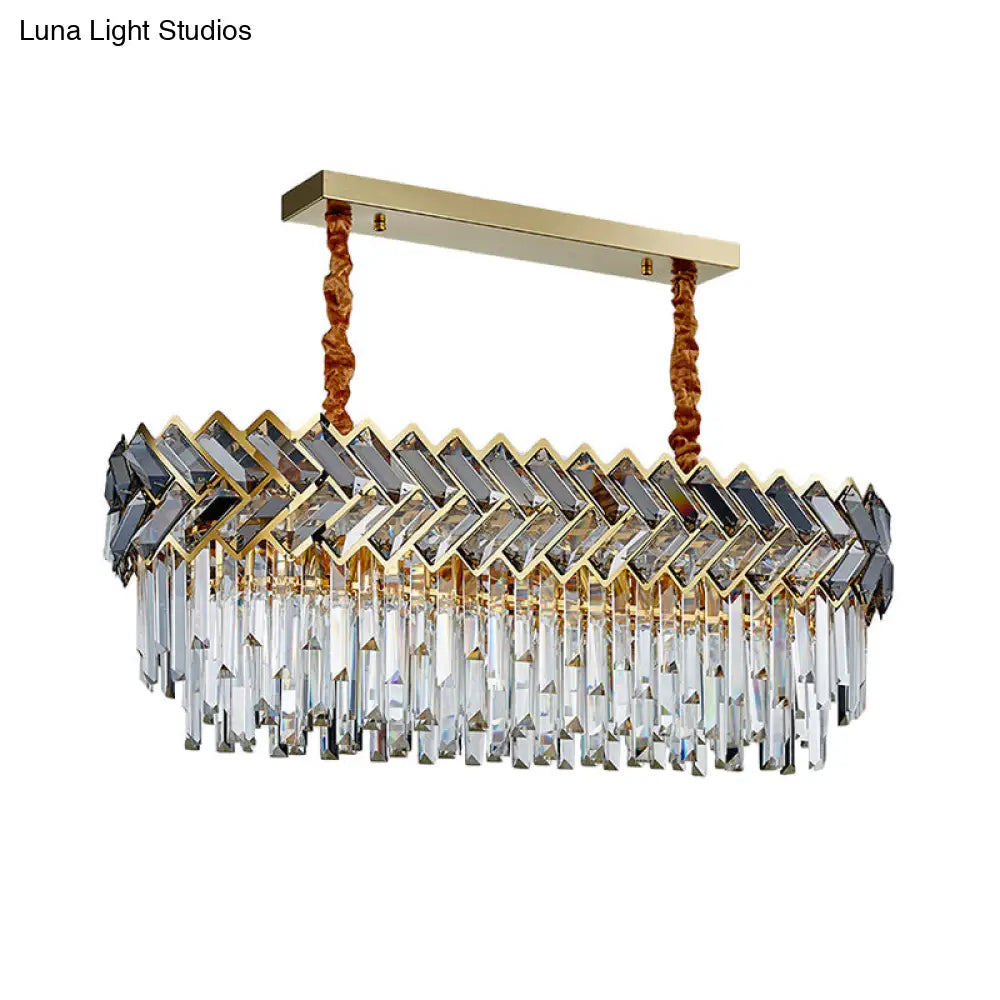 Modern Crystal Ellipse Island Pendant Light - Elegant 10-Bulb Suspension Lighting For Dining Room